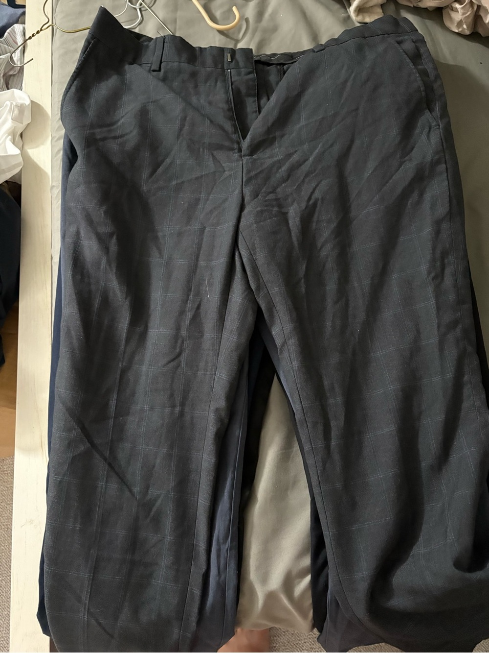 Men's Dark Gray Windowpane Dress Pants